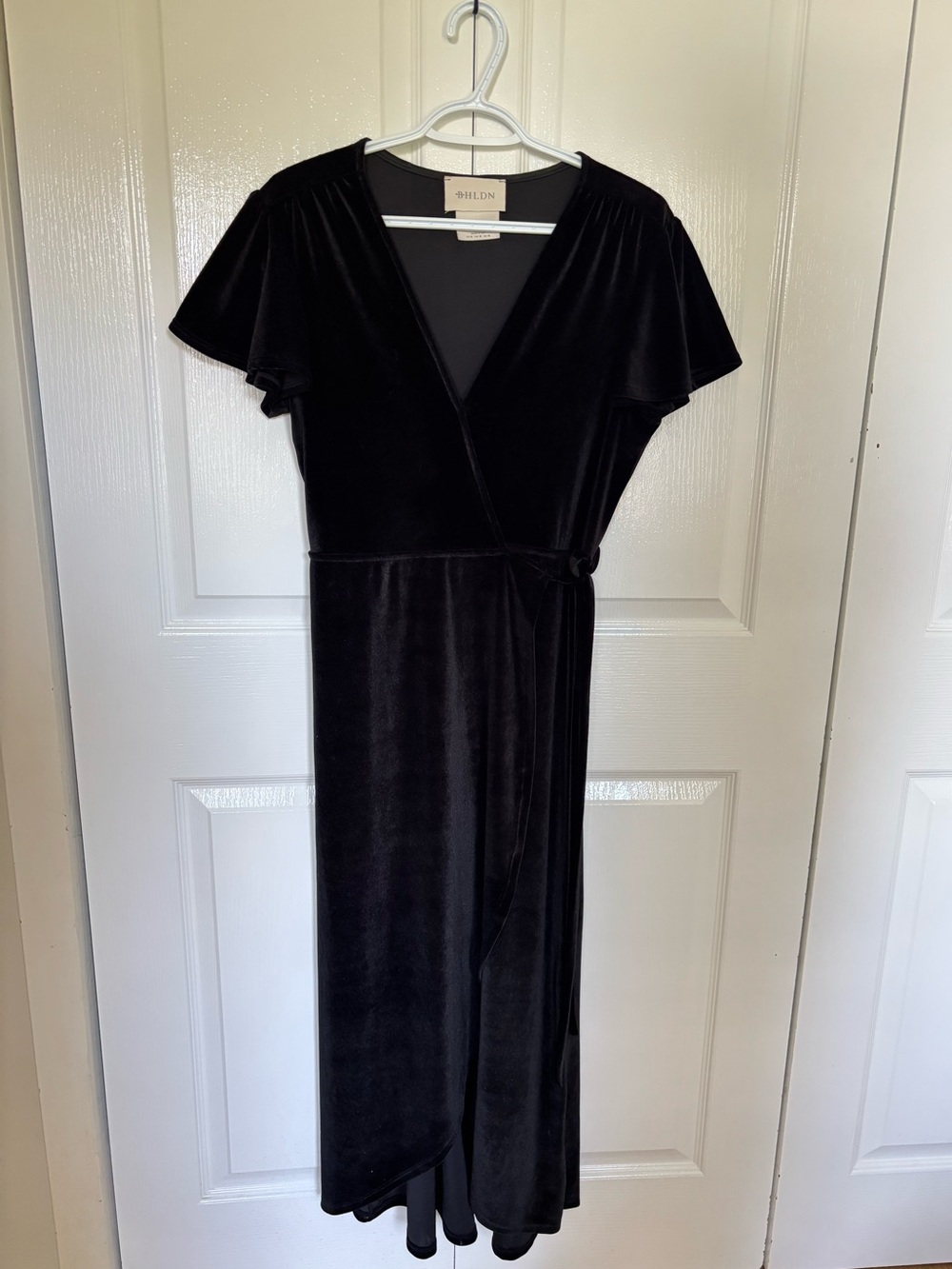 BHLDN Black Velvet Wrap Midi Dress